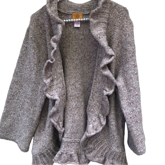 Ruby Rd Oatmeal Colored Ruffle Front Open Style Jacket size 1X - Picture 2 of 6